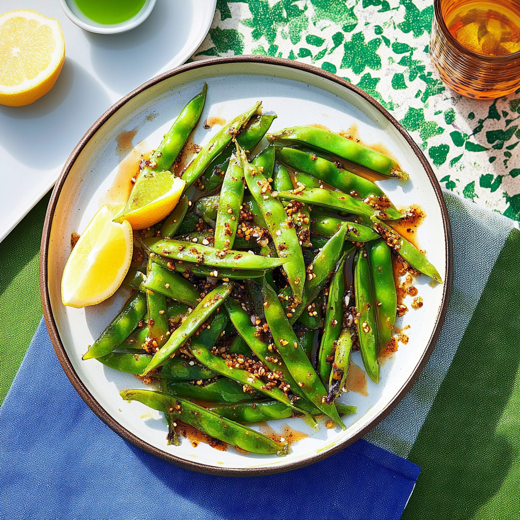Recipe preparation for Blistered Snap Peas with Miso-Lemon Glaze
