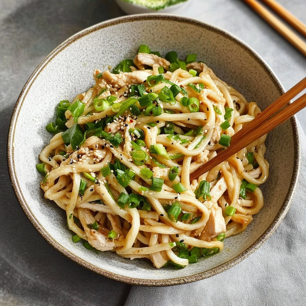 Recipe preparation for Cold Sesame Noodles with Shredded Chicken