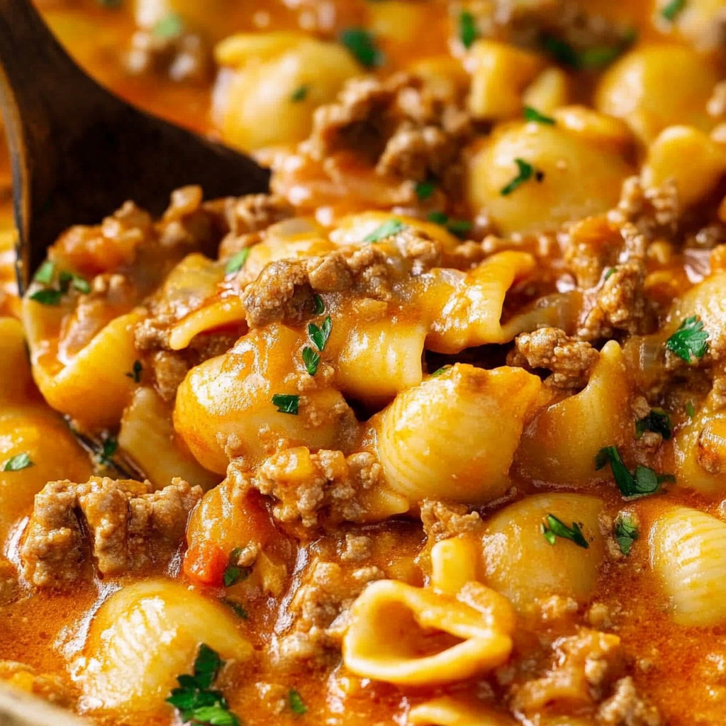 Recipe preparation for One-Pan Beef Taco Pasta Shells