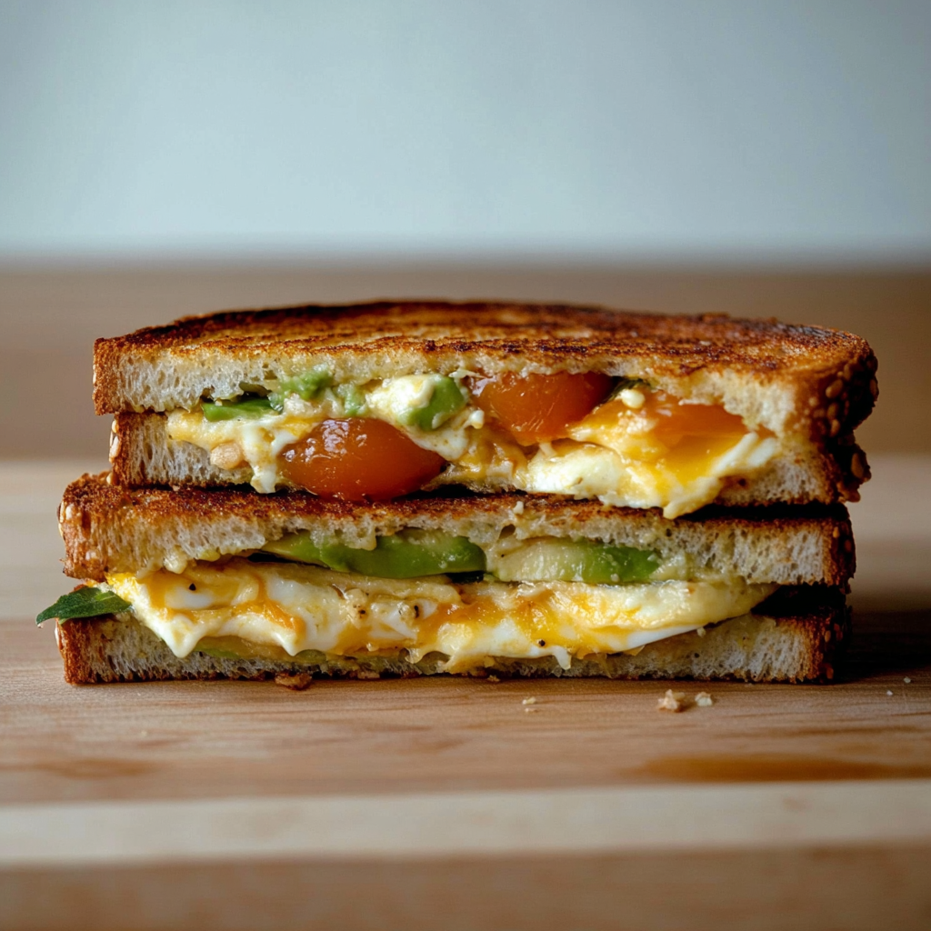 Recipe preparation for Avocado Egg Crunch Sandwich Melt