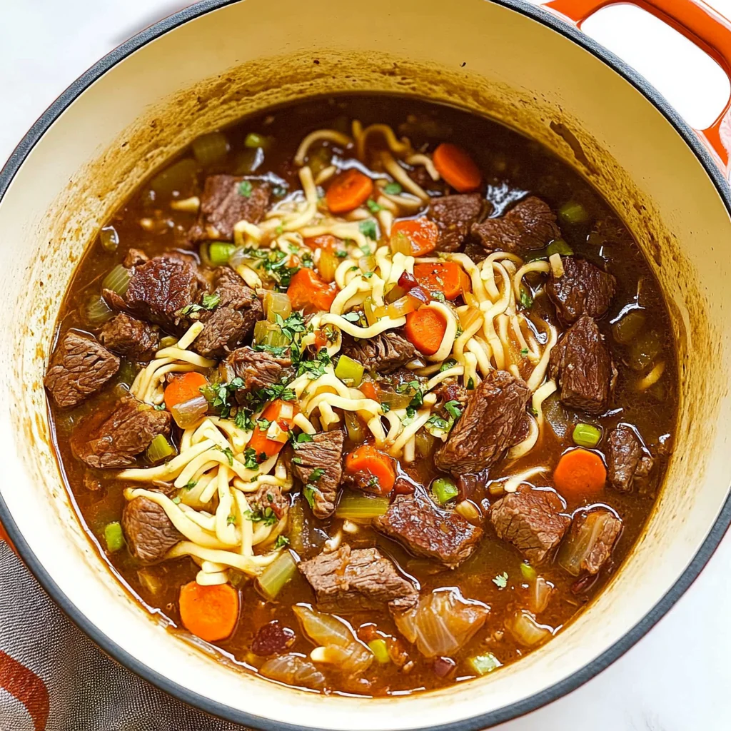 Recipe preparation for Beef Stew with Egg Noodles