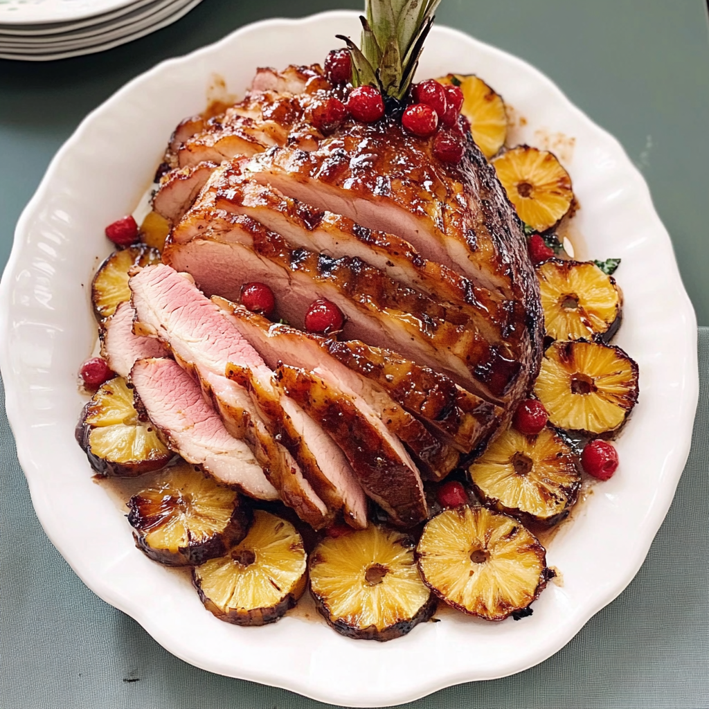 Recipe preparation for Pineapple Brown Sugar Glazed Ham