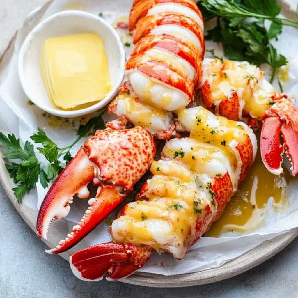 Recipe preparation for Butter Poached Lobster Tails