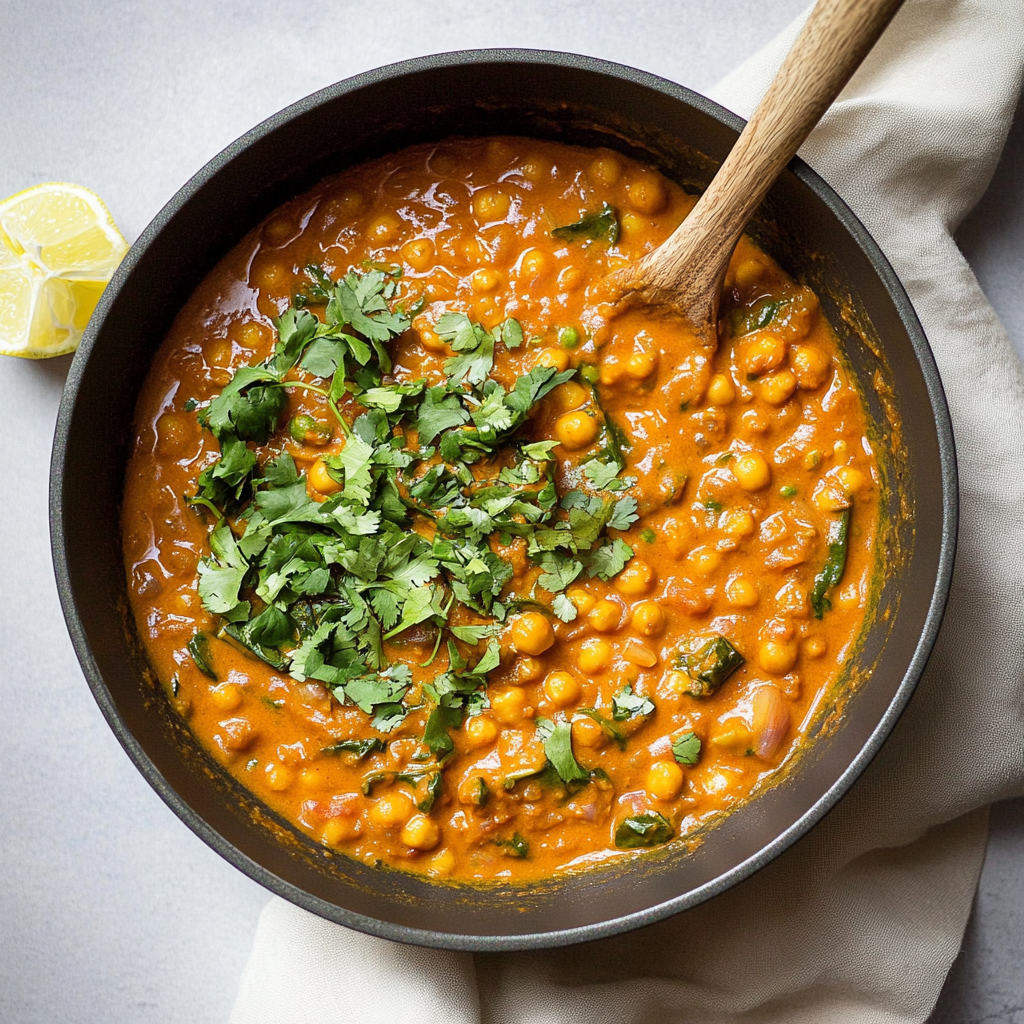 Recipe preparation for Creamy Chickpea Spinach Masala