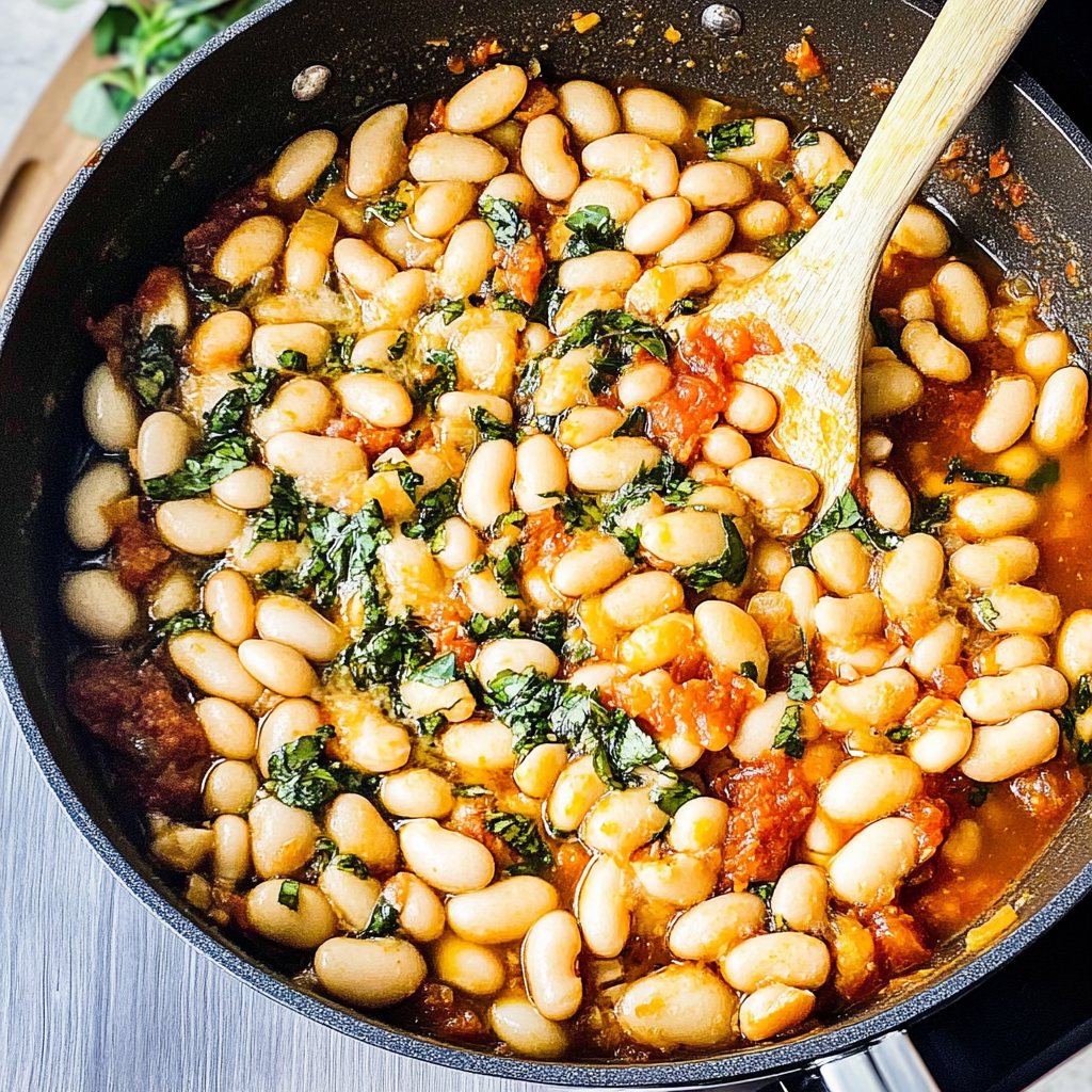 Recipe preparation for Baked White Beans with Garlic and Olive Oil