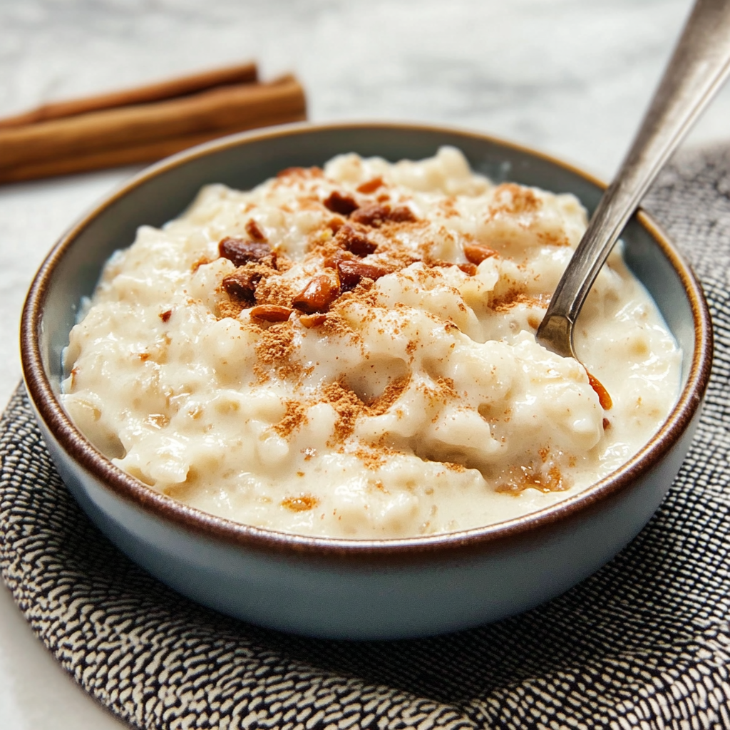 Recipe preparation for Classic Vanilla Rice Pudding with Cinnamon