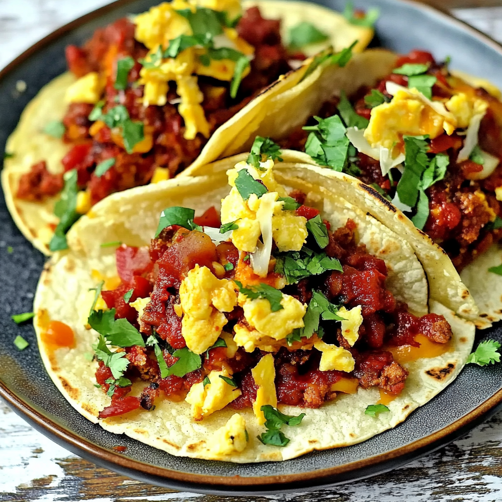 Recipe preparation for Breakfast Tacos with Eggs and Chorizo