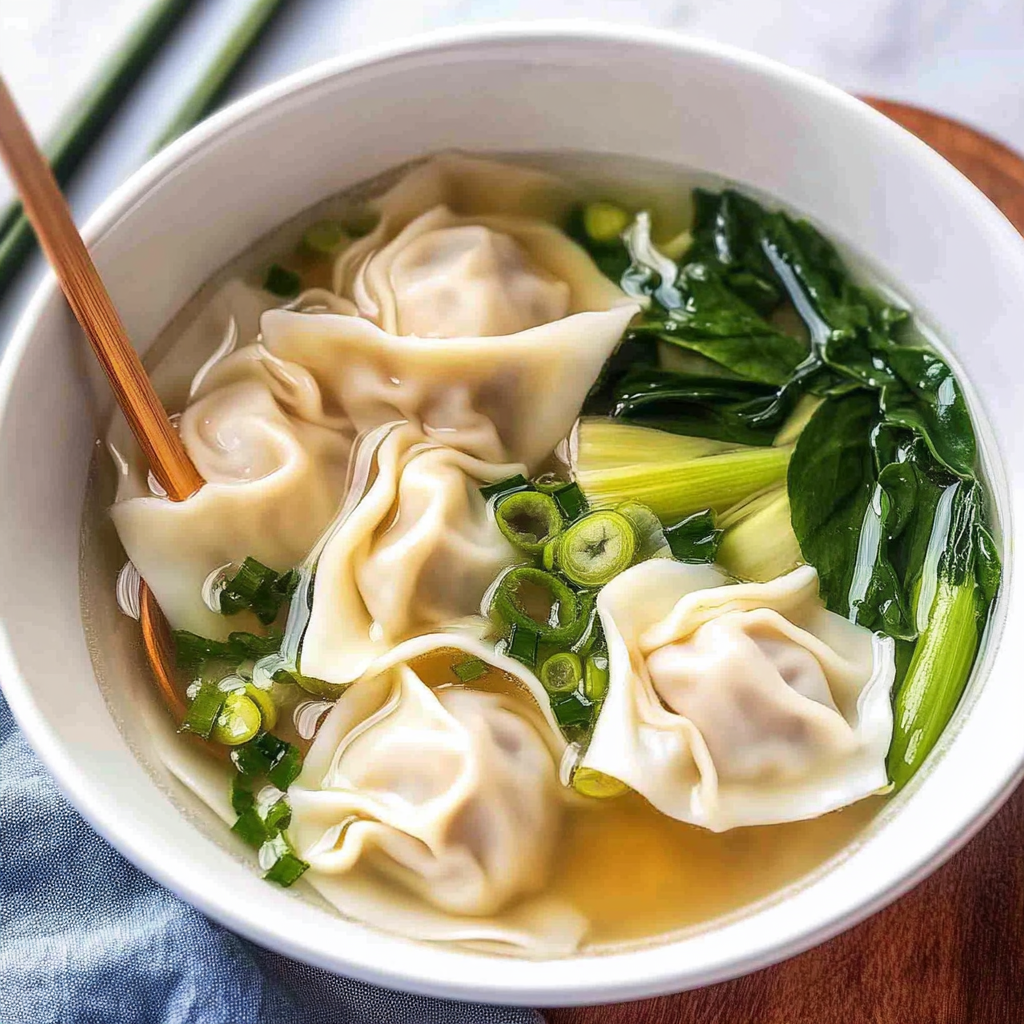 Recipe preparation for Wonton Soup with Pork Dumplings