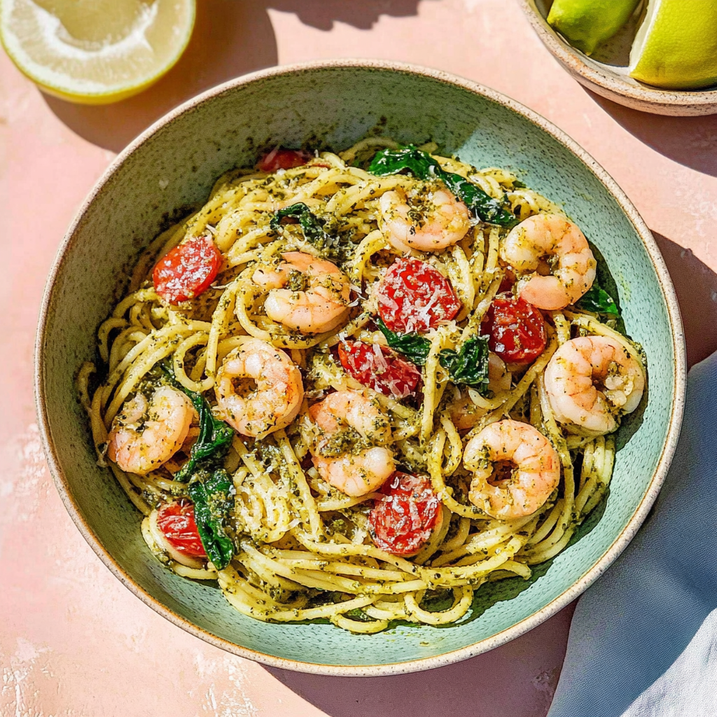 Recipe preparation for Prawn Pesto Pasta