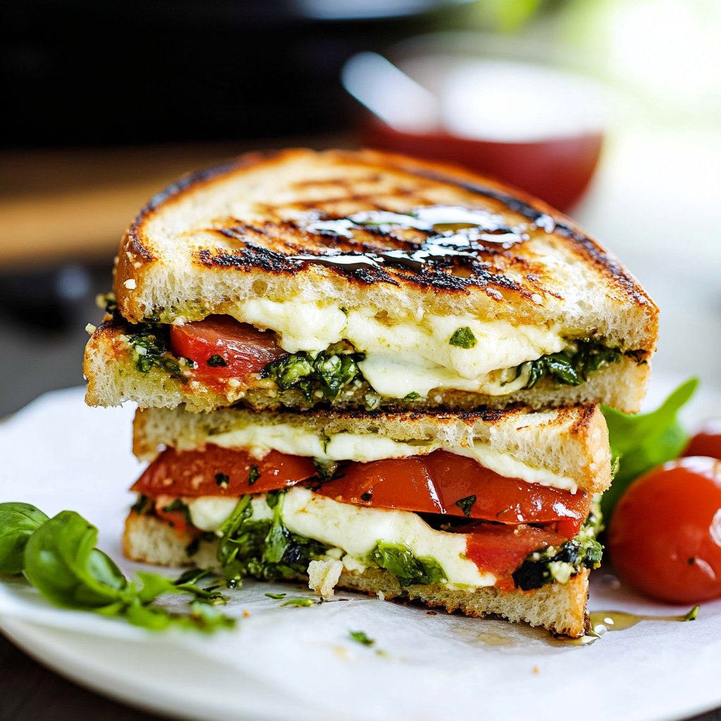 Recipe preparation for Melty Caprese Grilled Cheese Sandwich