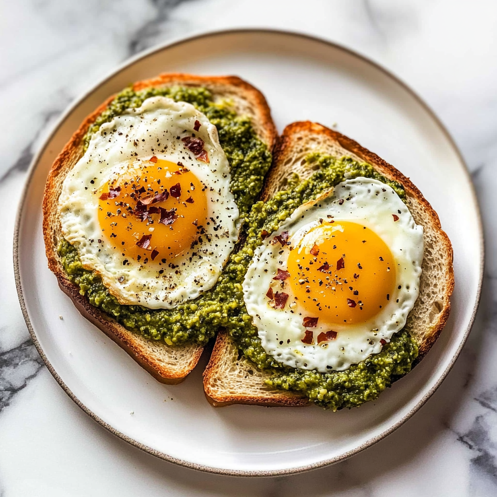 Recipe preparation for Pesto Eggs on Toast