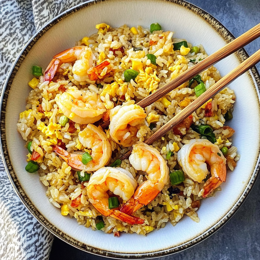 Recipe preparation for Garlic Shrimp Fried Rice