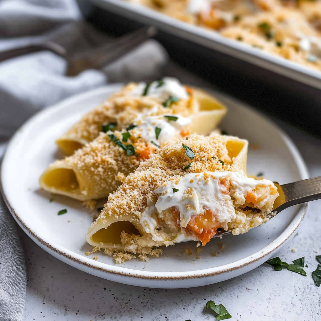 Recipe preparation for Seafood Stuffed Shells