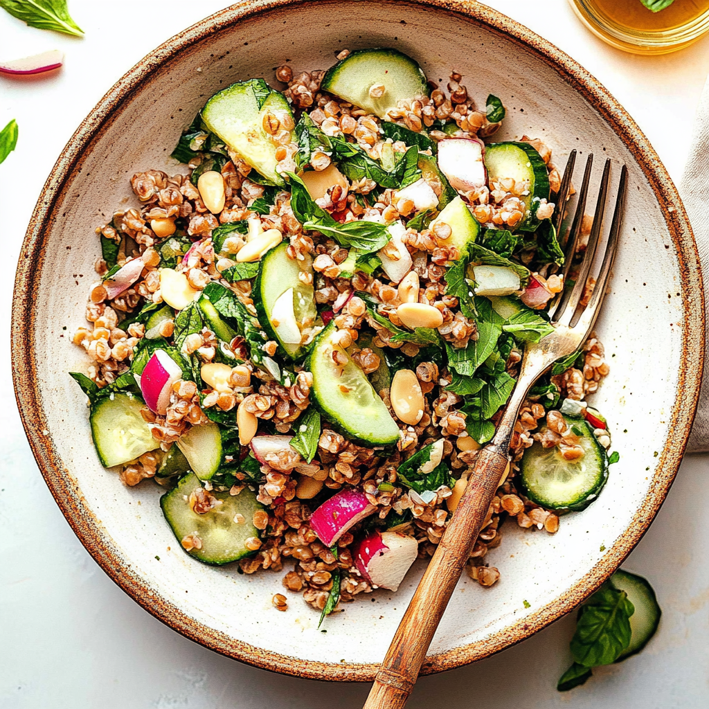 Recipe preparation for Farro Salad with Spring Veggies