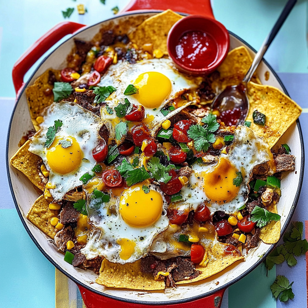 Recipe preparation for Breakfast Nachos with Eggs