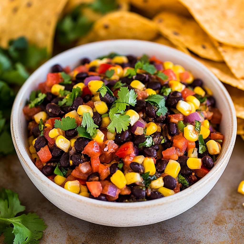 Recipe preparation for Nachos with Black Beans and Corn Salsa