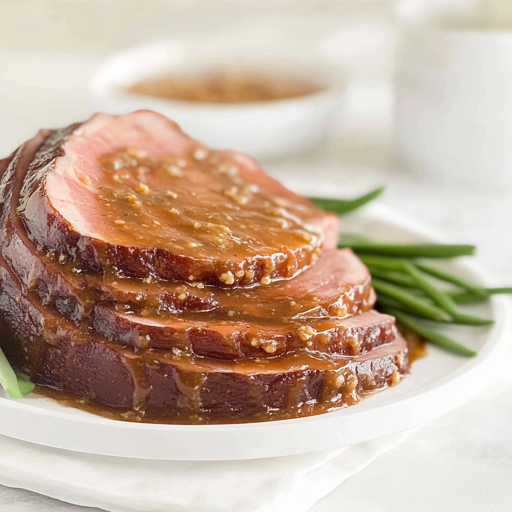 Recipe preparation for Maple Dijon Glazed Ham