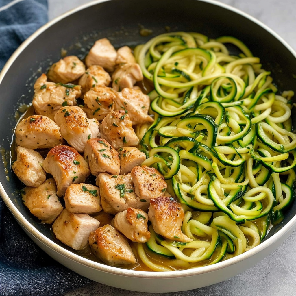 Recipe preparation for Garlic Butter Chicken Over Zucchini Noodles