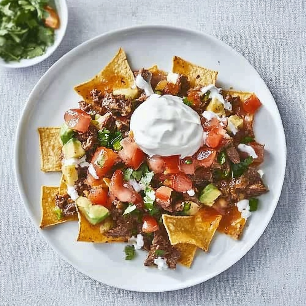 Recipe preparation for Nachos with Steak and Caramelized Onions
