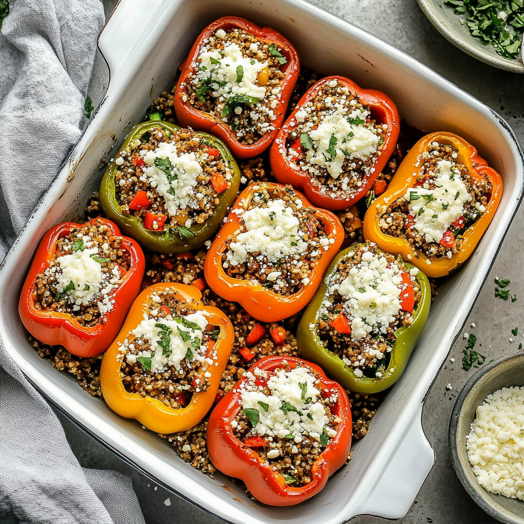 Recipe preparation for Mediterranean Stuffed Peppers